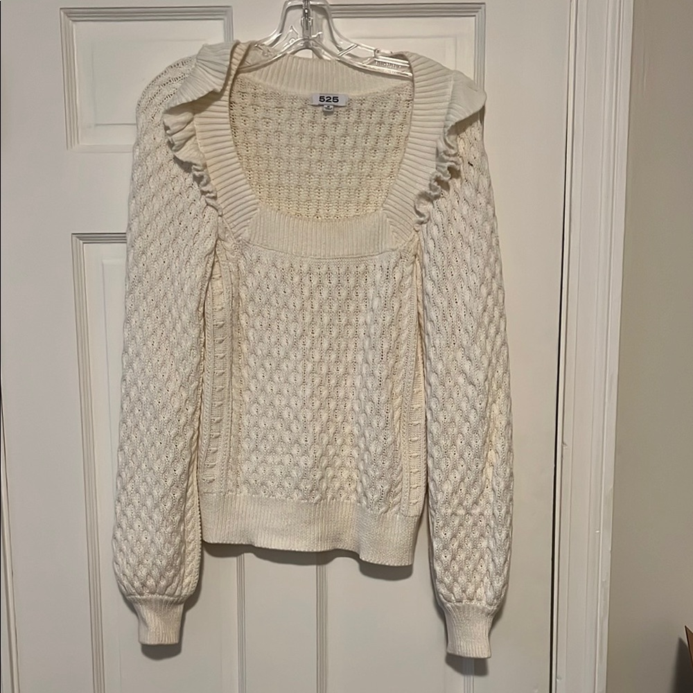 525 America Cream Crew Neck Sweater with Textured Knit